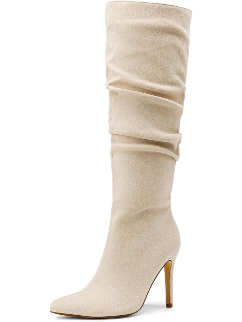 DREAM PAIRS Women's Beige Knee High Boots Pointed Toe Stiletto High Heel Boots